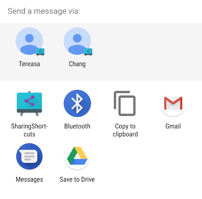 Screenshot of the Android Q sharing shortcuts menu.