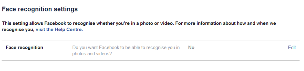 Face recognition Facebook privacy setting