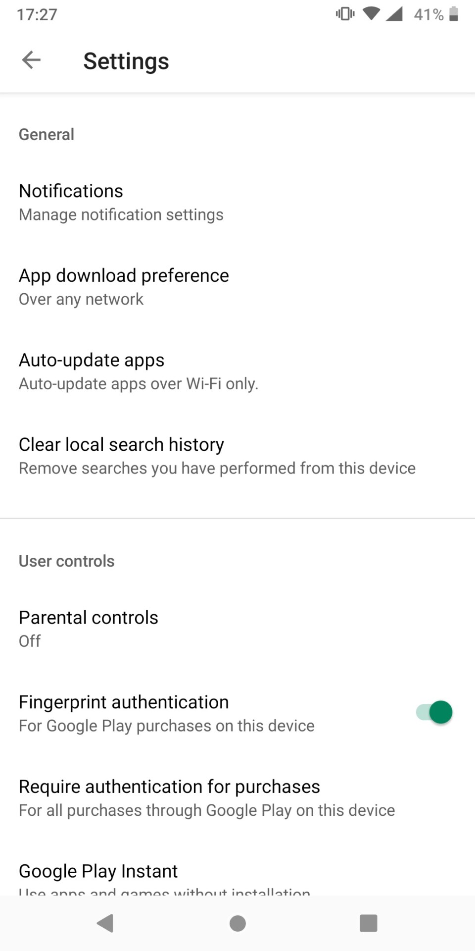 Google Play Store settings