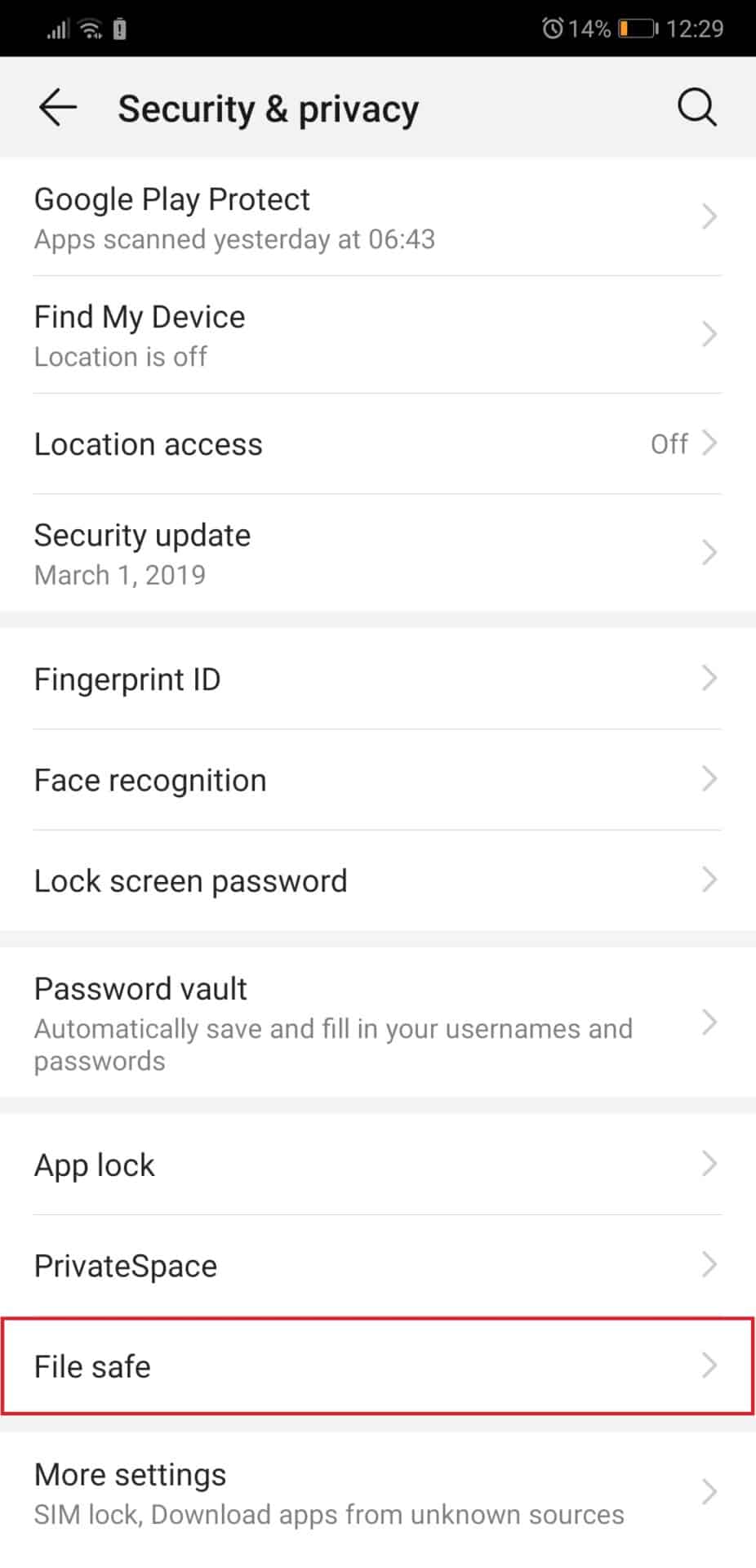 Huawei File safe screenshot