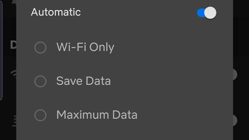 A screenshot of Netflix's data saving features