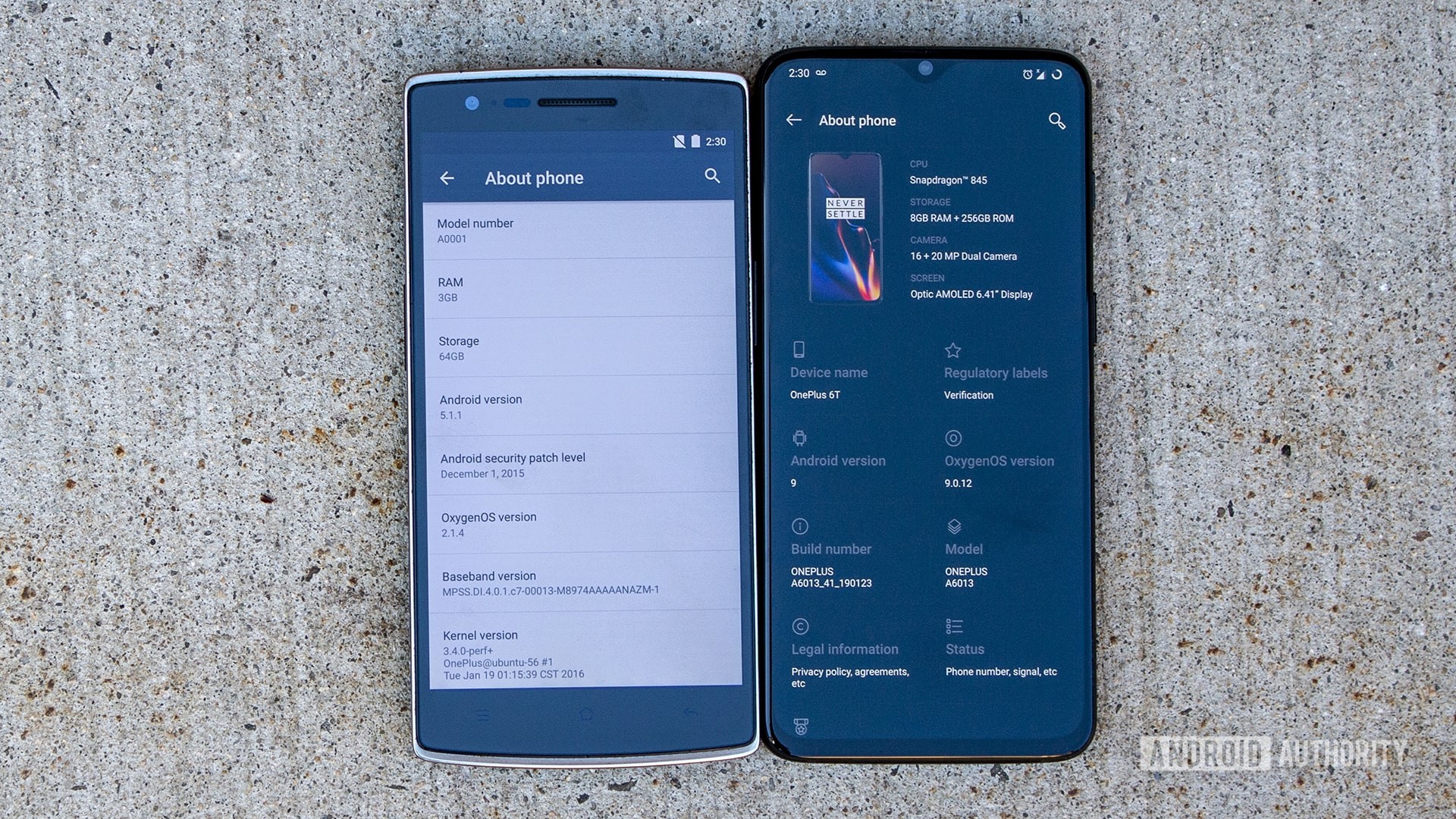 The OnePlus One and the OnePlus 6T side by side.