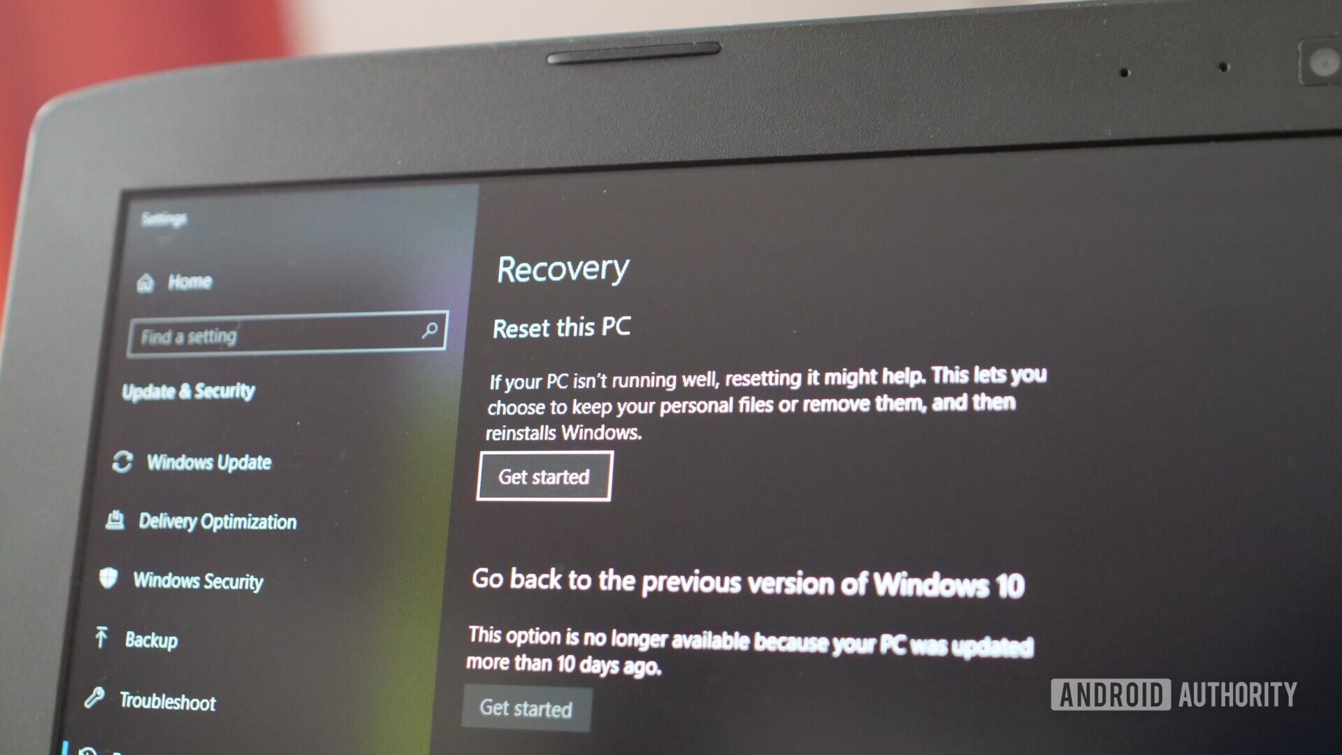 system recovery in Windows 10 on an asus laptop