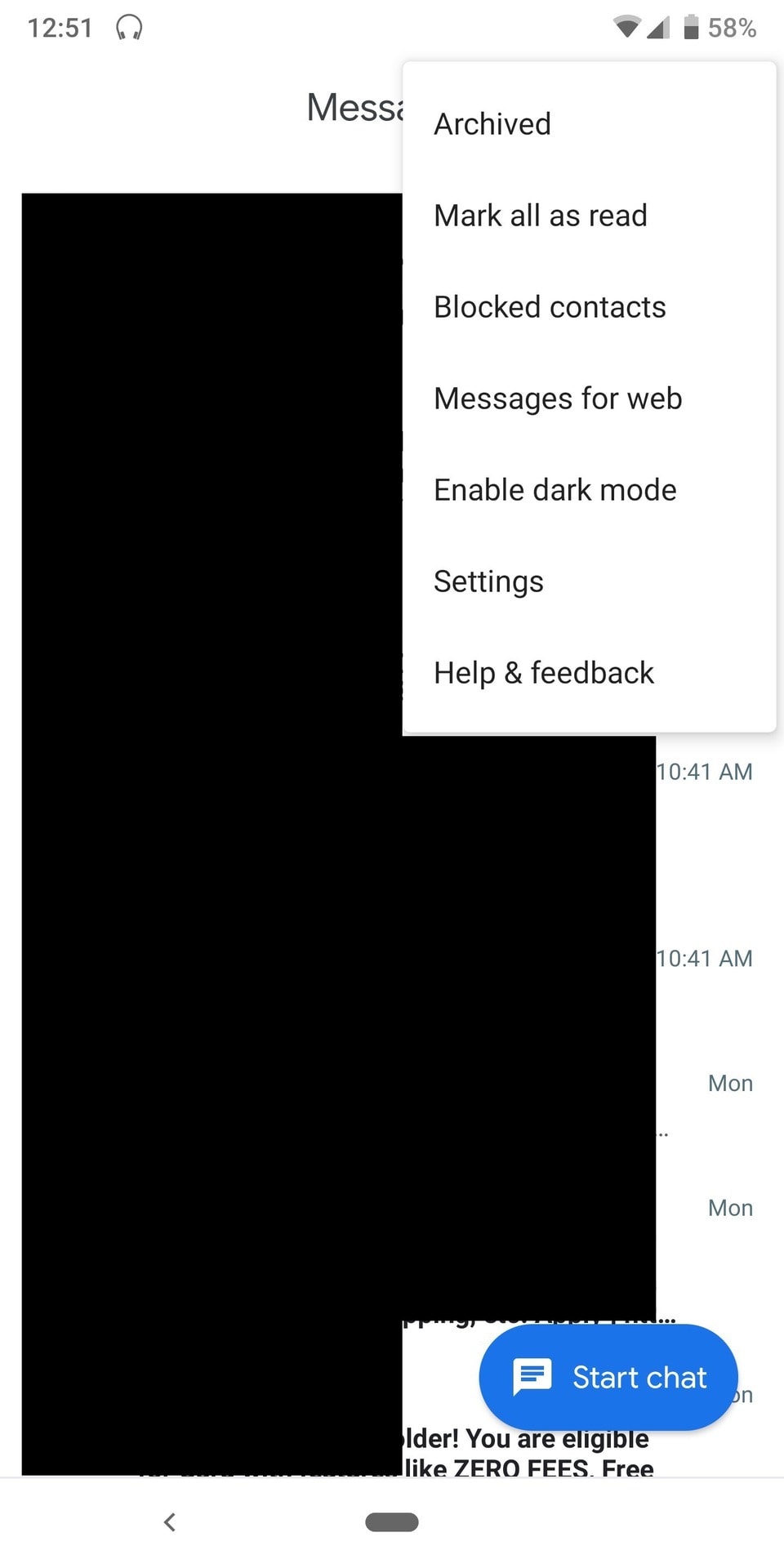 how to enable messages for web using the android app