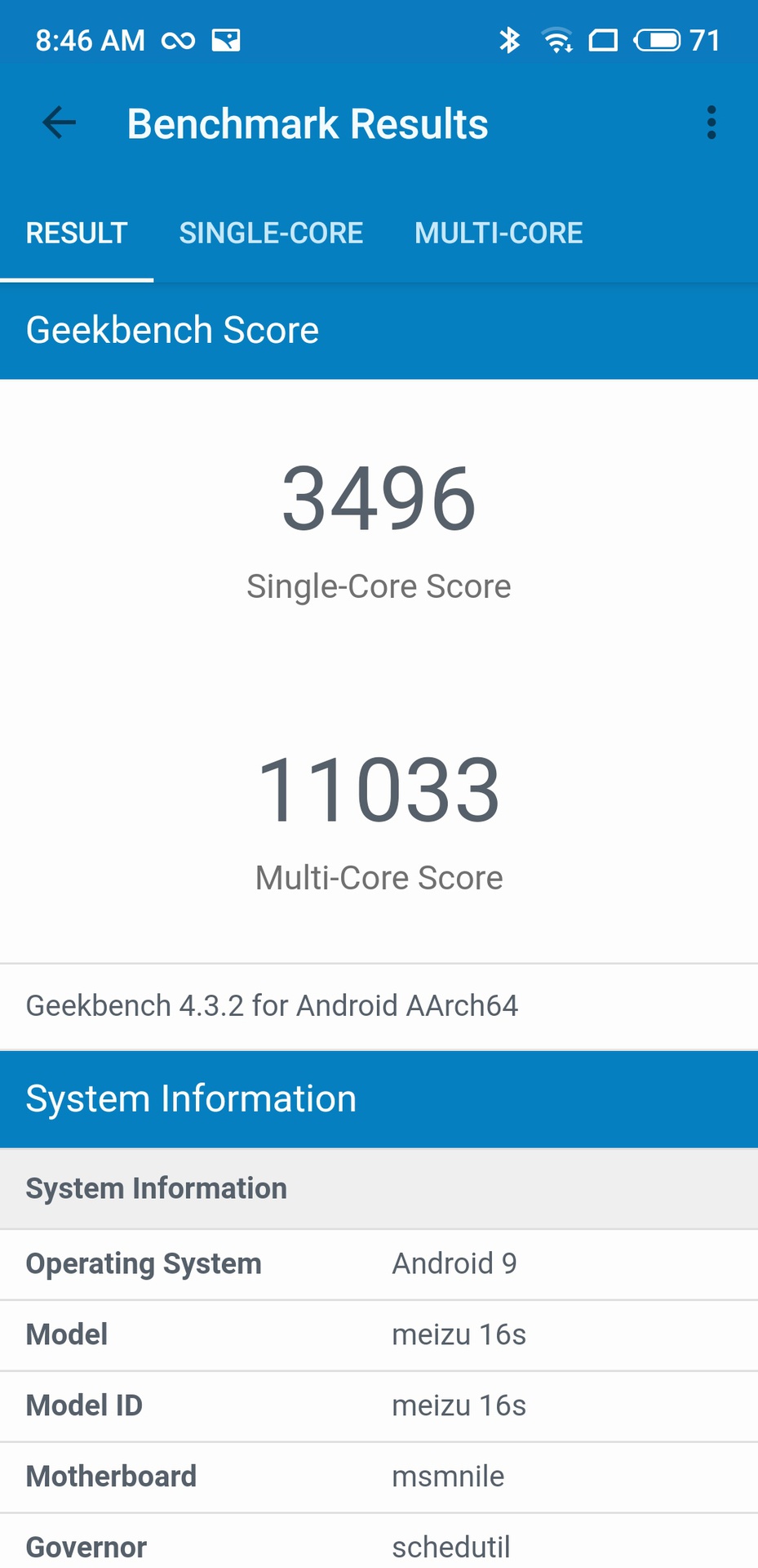 Meizu 16s Benchmark results - Geekbench