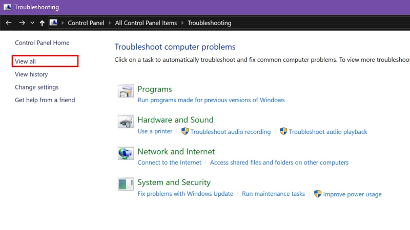 Windows 10 Control Panel Tout afficher
