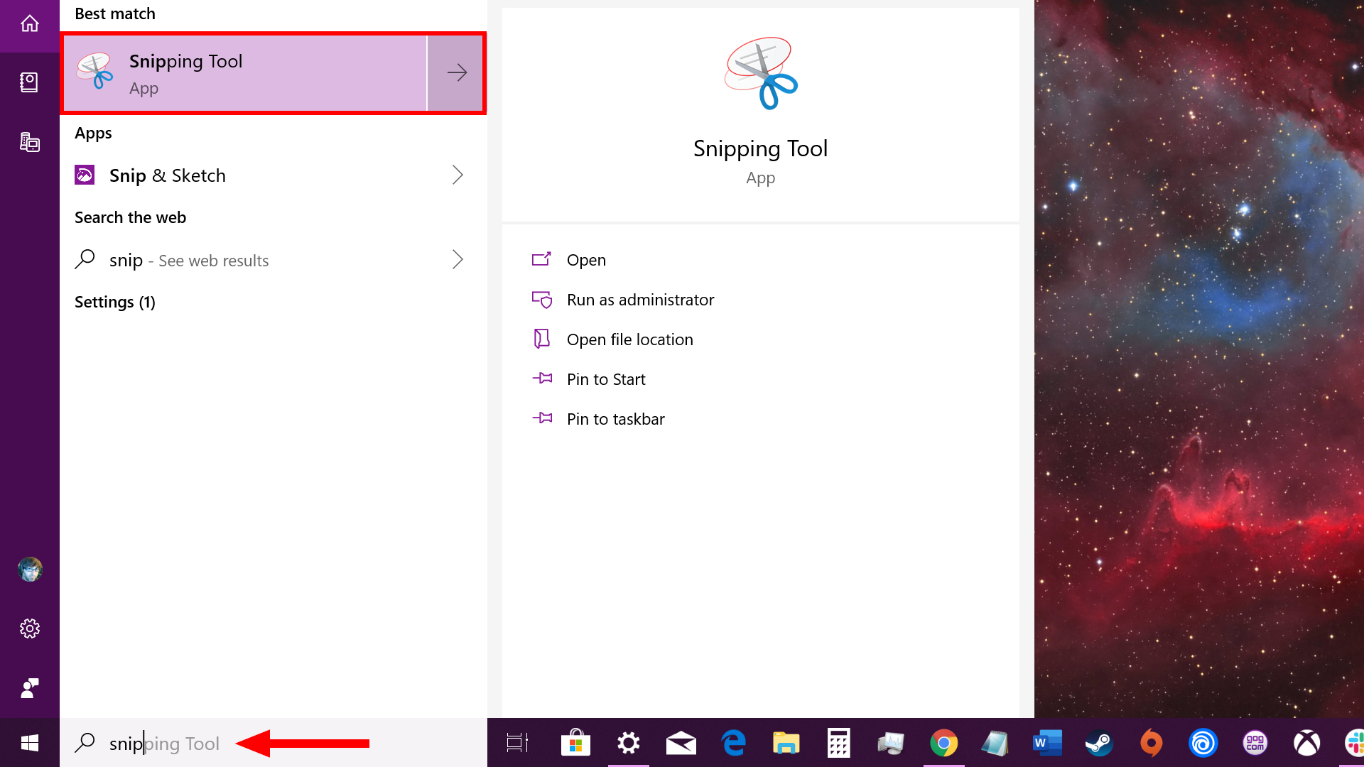 Windows 10 Select Snipping Tool