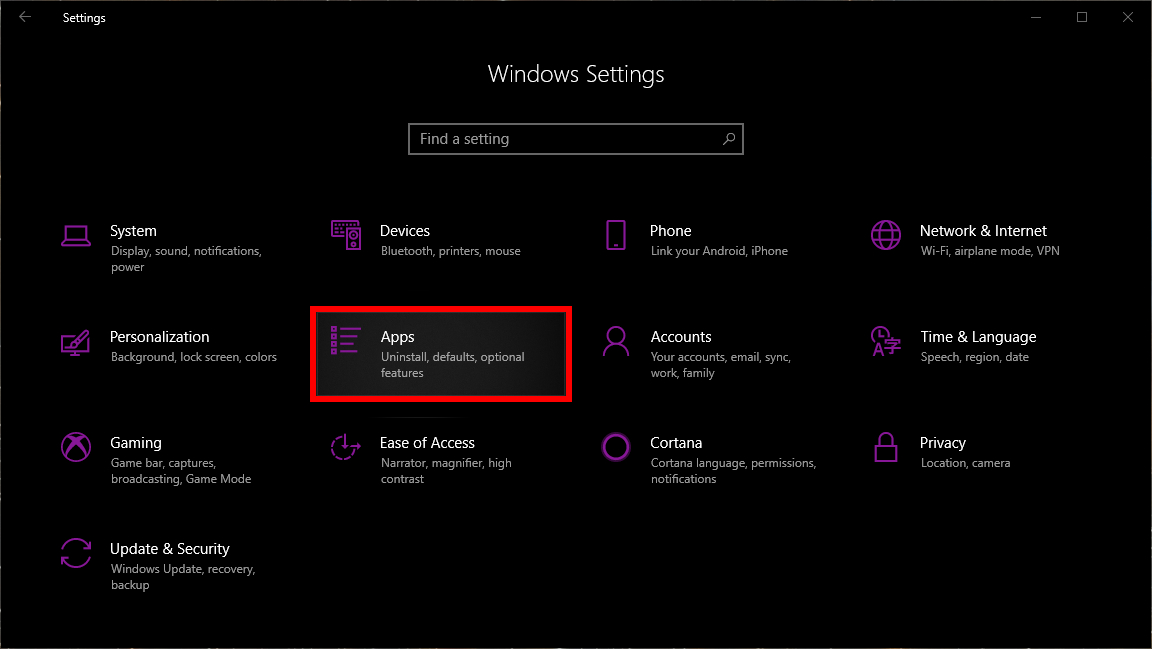 Windows 10 Settings Apps