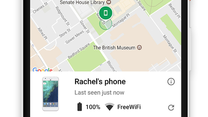 Una captura de pantalla de la aplicación Find My Device de Google, una de las mejores aplicaciones de espionaje para Android