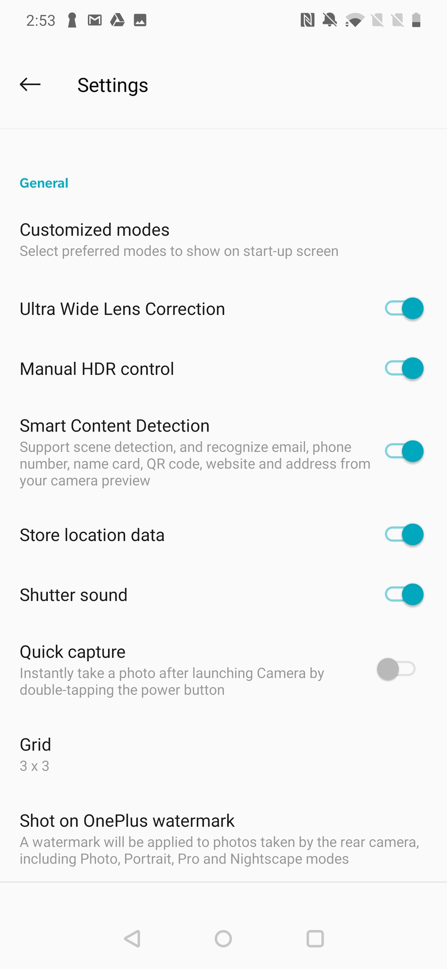 OnePlus 7 Pro default camera app settings