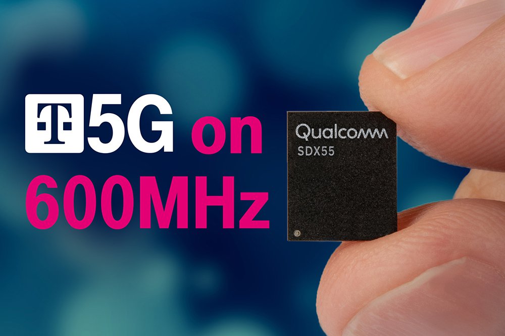 A T-Mobile 5G promotional photo of the Qualcomm Snapdragon 855 chipset, which supports 5G and 600MHz bands.