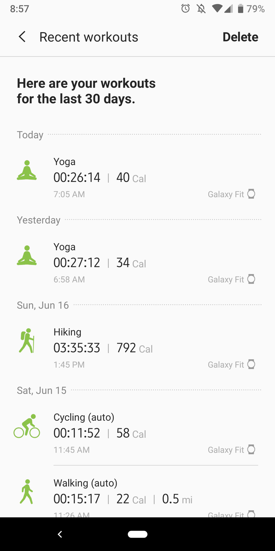samsung health app exercises