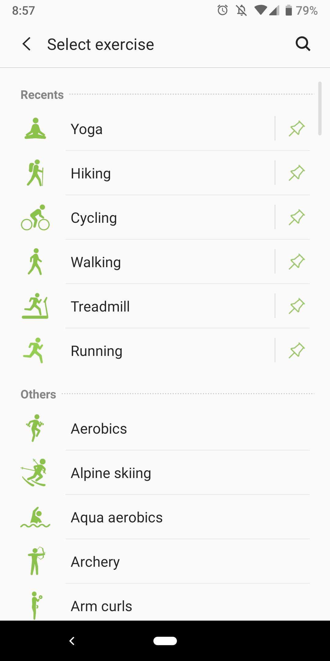 samsung health app activities workouts