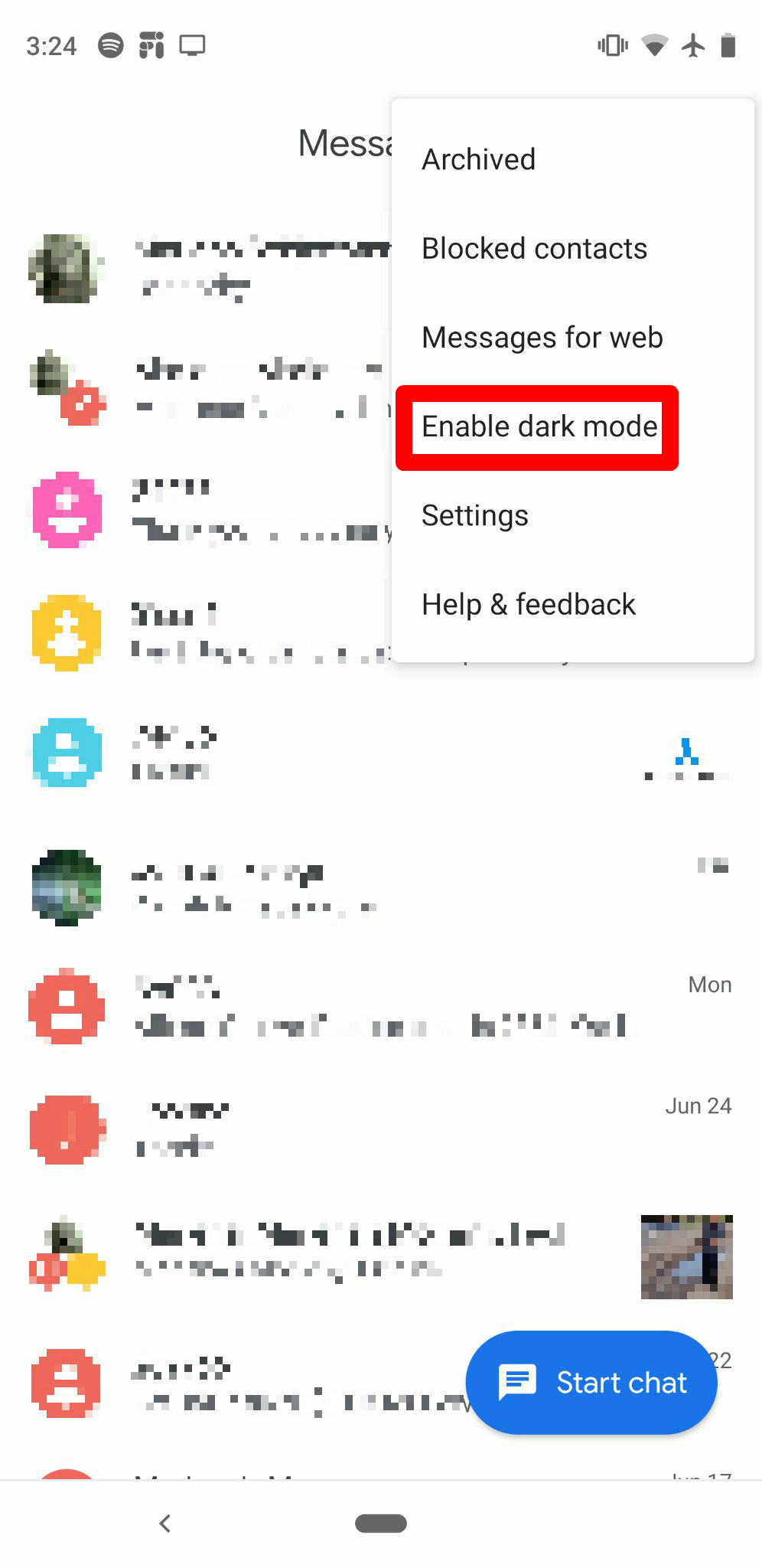 Dark theme in Google Messages 2