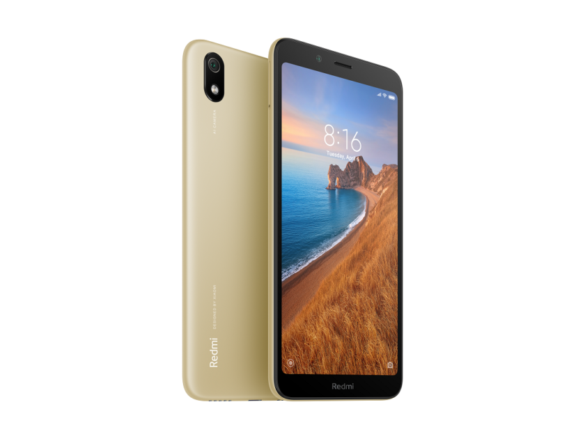 The Redmi 7A in gold on a white background.