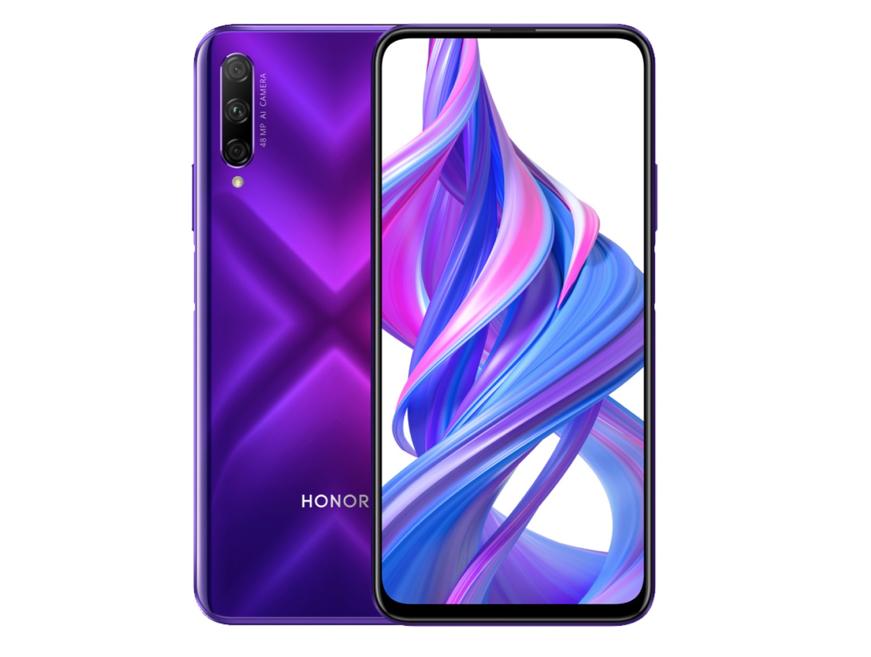 honor 9X pro render in purple from the front and back 