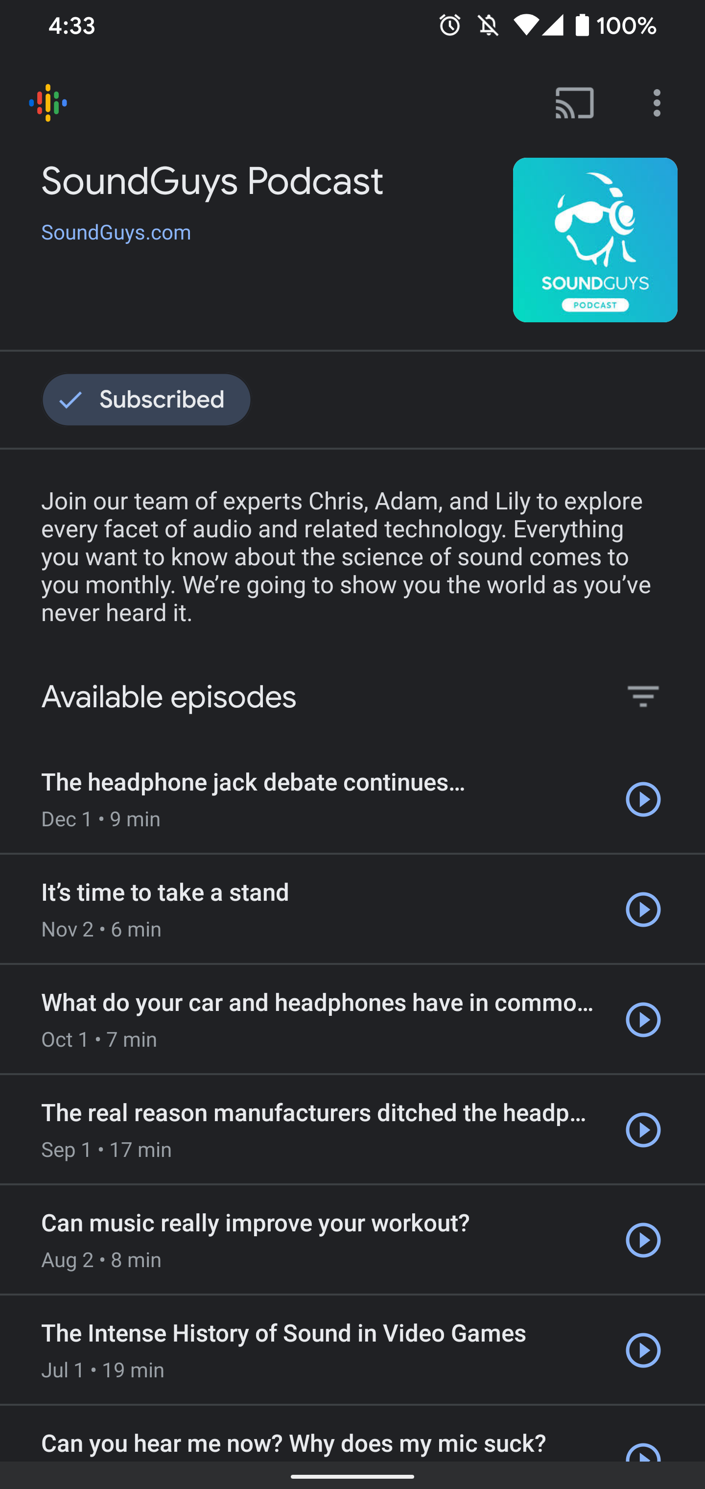 Google Podcasts dark mode 1