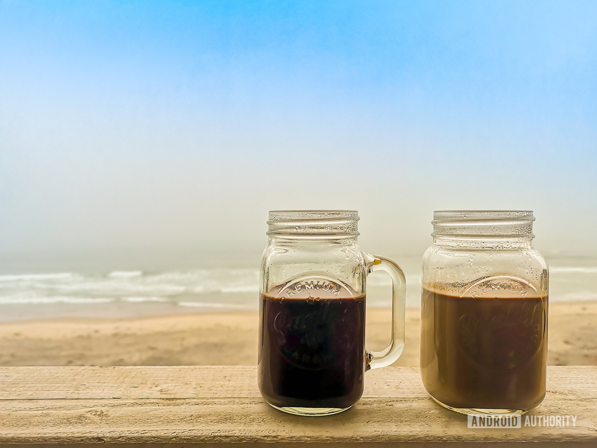Sample image of playful white balance coffee by the beach