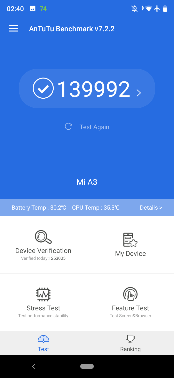 Xiaomi Mi A3 Antutu scores