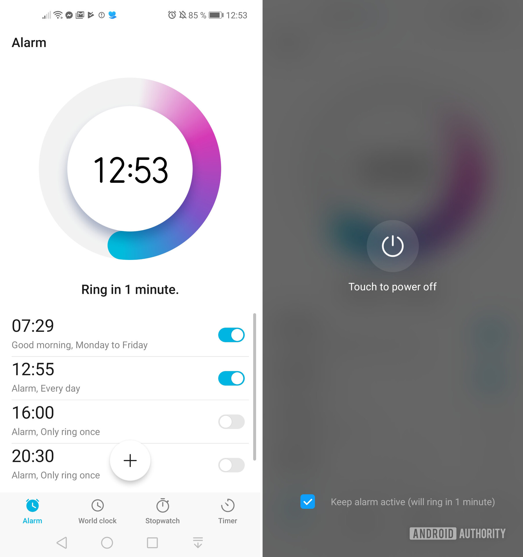 android alarm settings side-by-side screenshot 