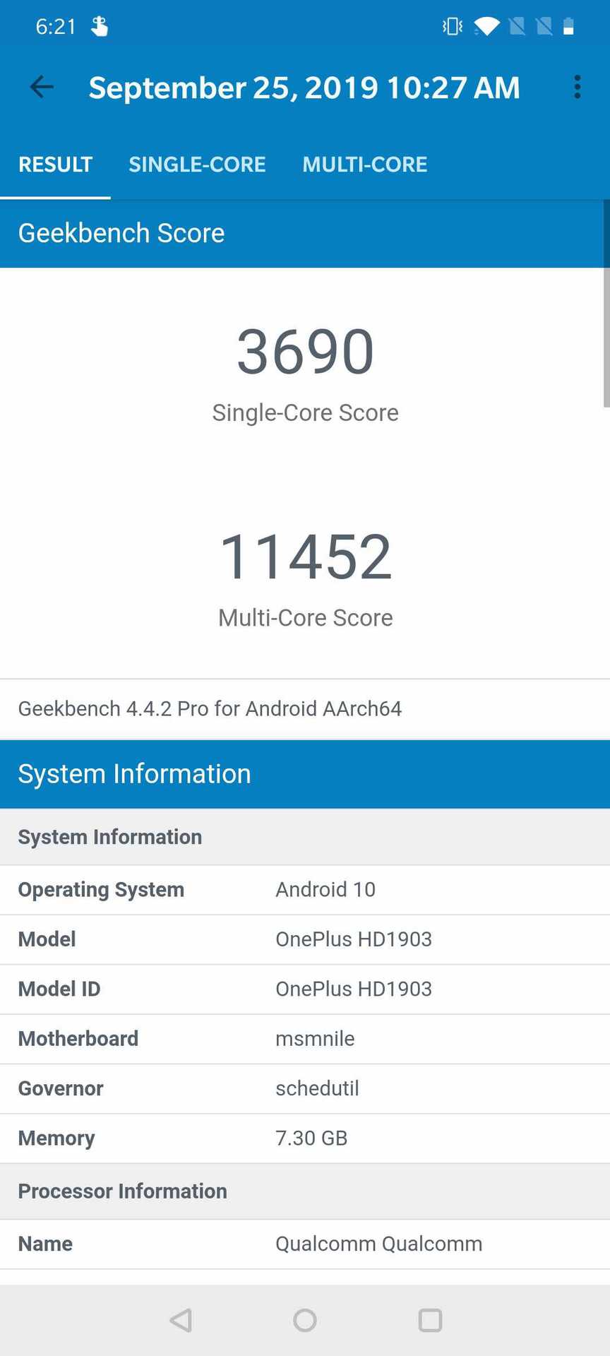 OnePlus 7T Geekbench scores