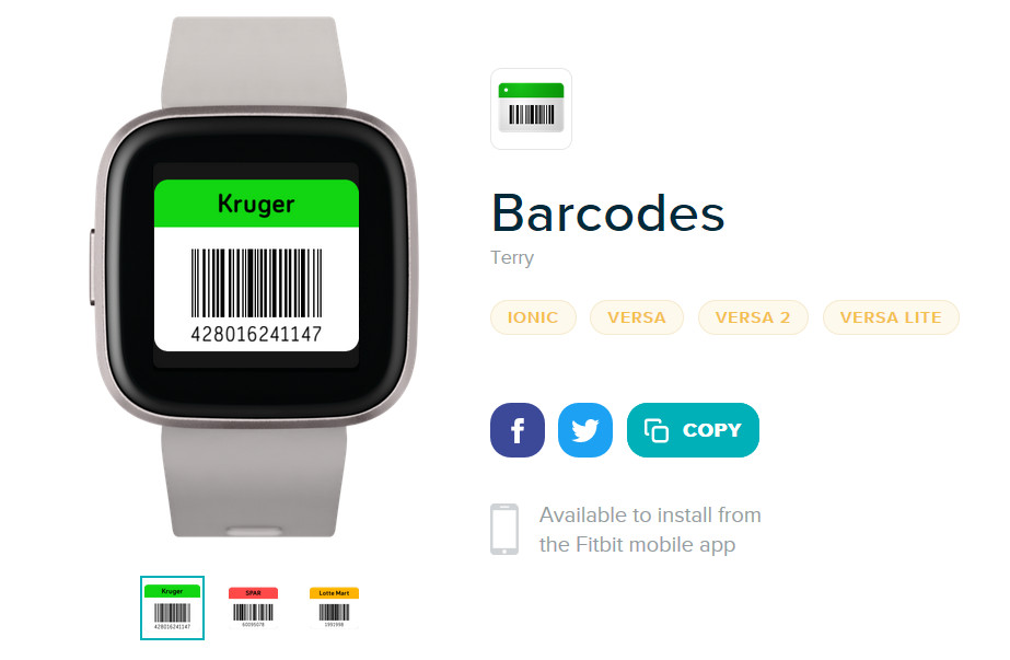 Barcodes Fitbit apps