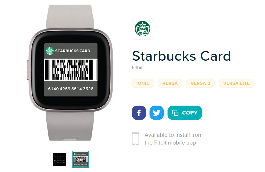 Tarjeta de Starbucks de aplicaciones Fitbit