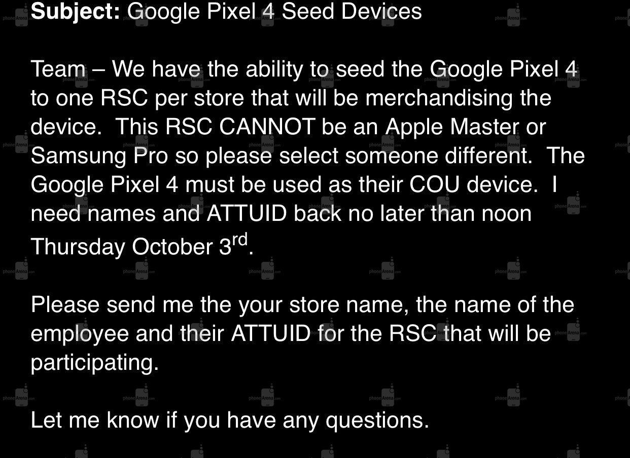 Nota filtrada ATT de los operadores de Google Pixel 4 ATT