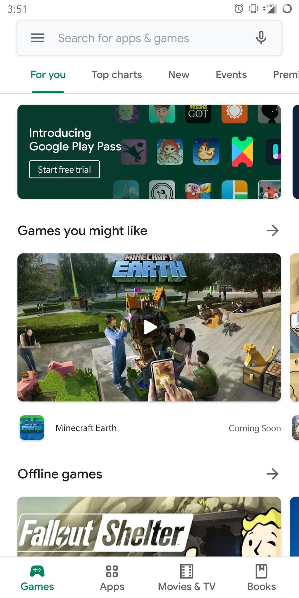 Google Play Store home page Play Pass sign up