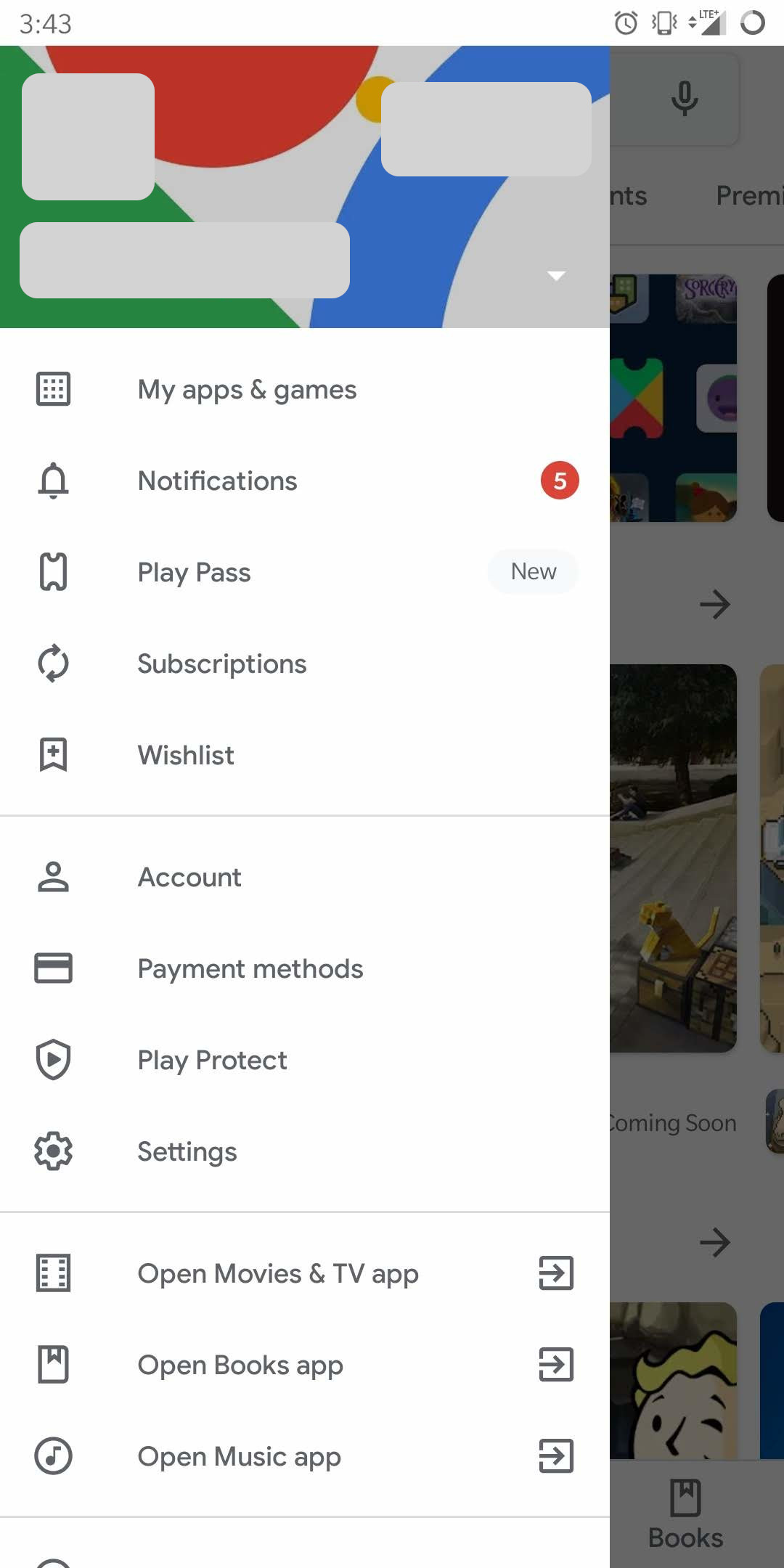 Google Play Store left hand menu Play Pass sign up