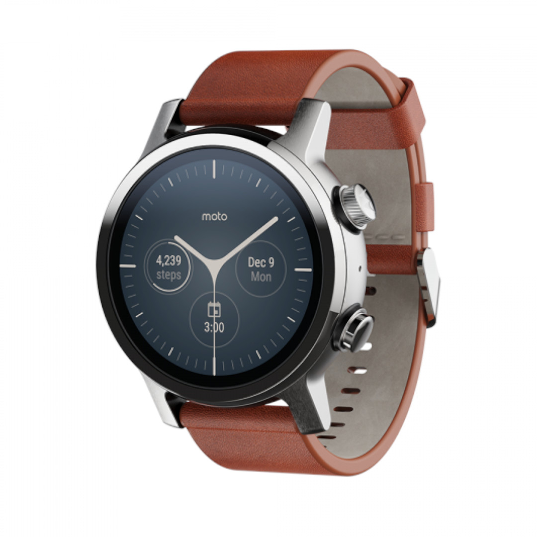 New Moto 360 Steel Grey Leather Watch Strap