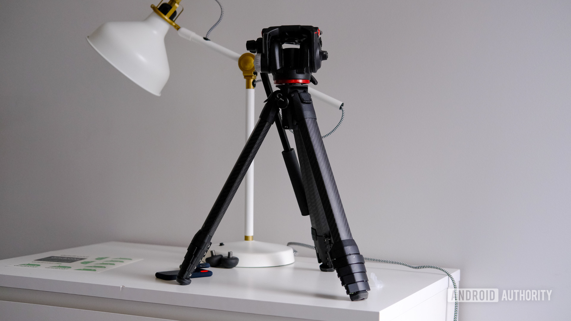 Peak Design Tripod and Manfroto XPRO head on table