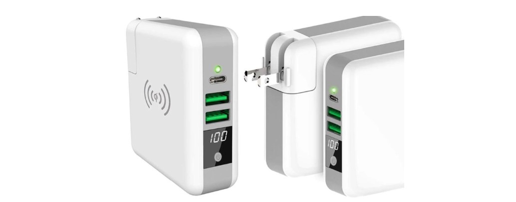Three-Port Charger with Qi-Enabled Wireless Charger & Power Bank