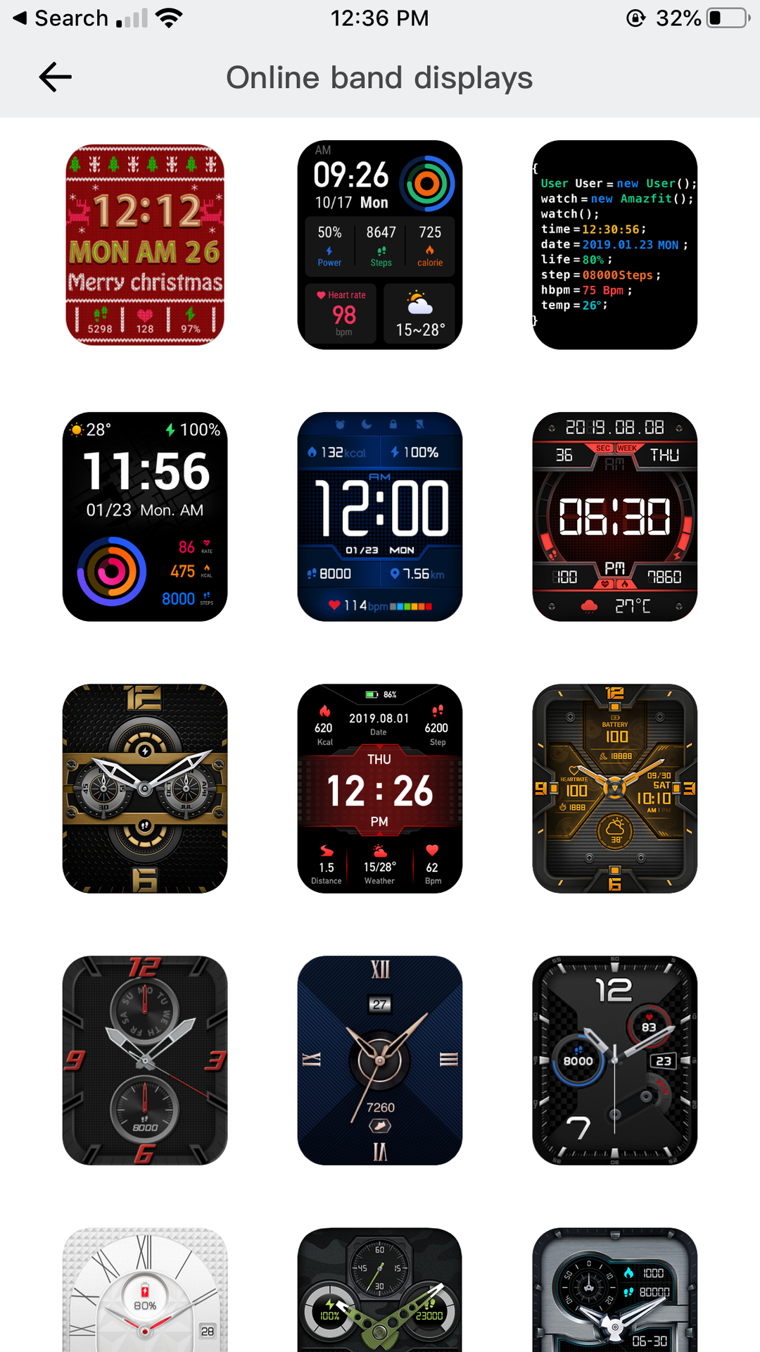 Amazfit GTS Watchfaces displayed on App