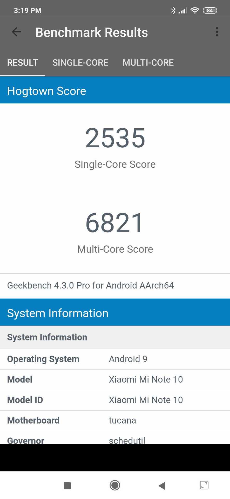 Xiaomi Mi Note 10 Geekbench Score