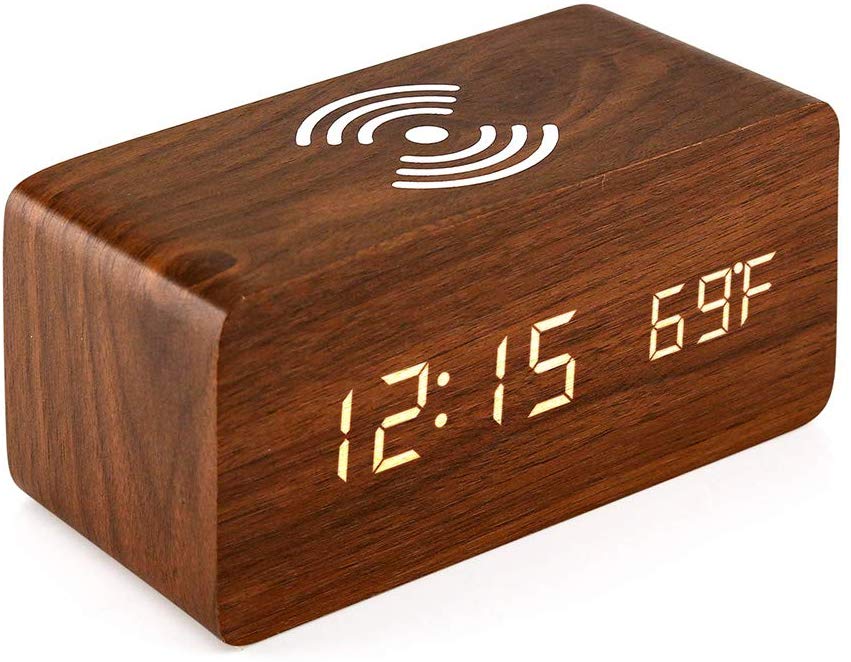 Wooden Alarm Clock And Wireless Charger, Wood Alarm Clock