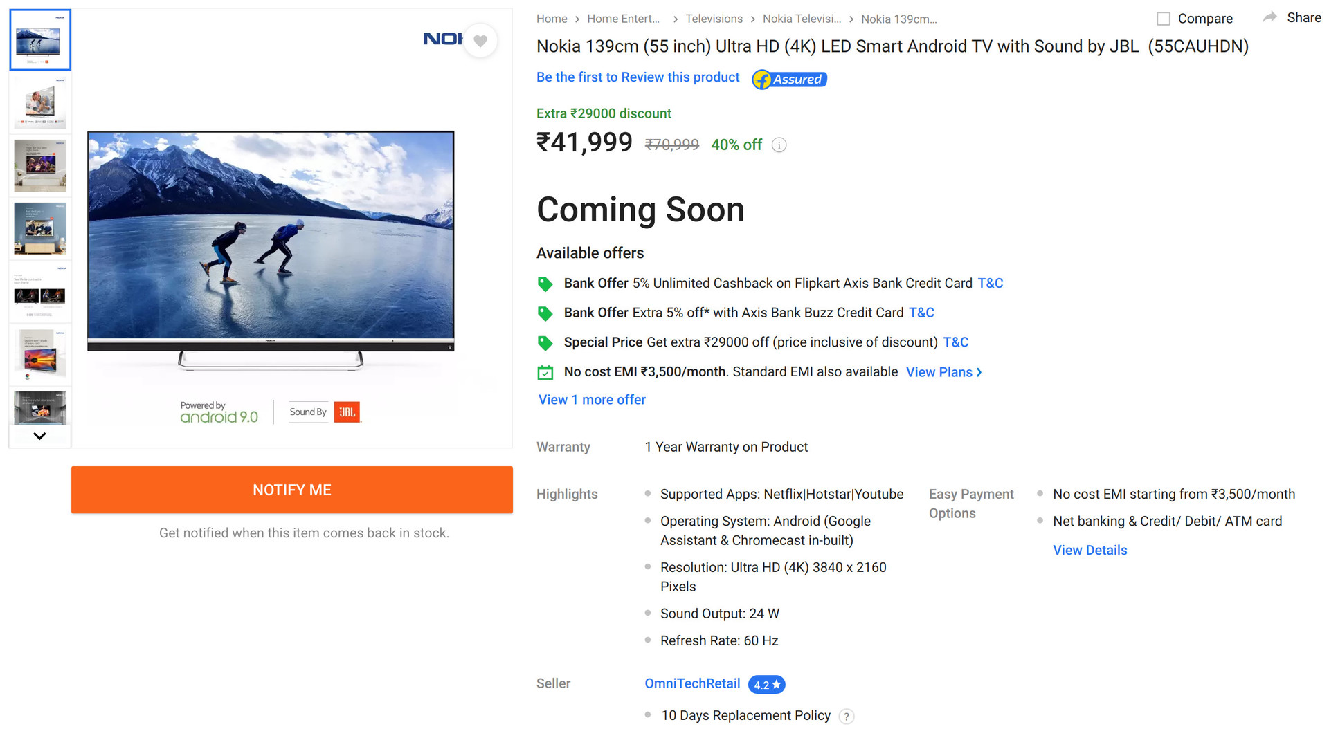 Nokia smart TV Flipkart sale page