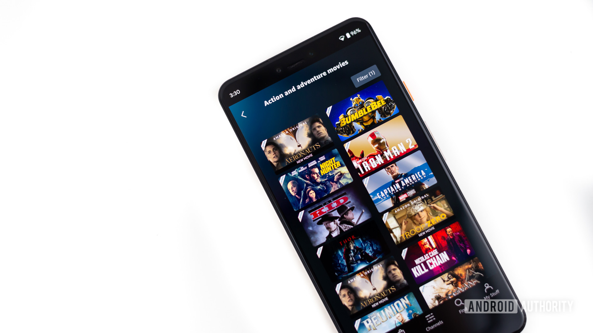 Amazon Prime Video Action and Adventure section shown on smartphone 3