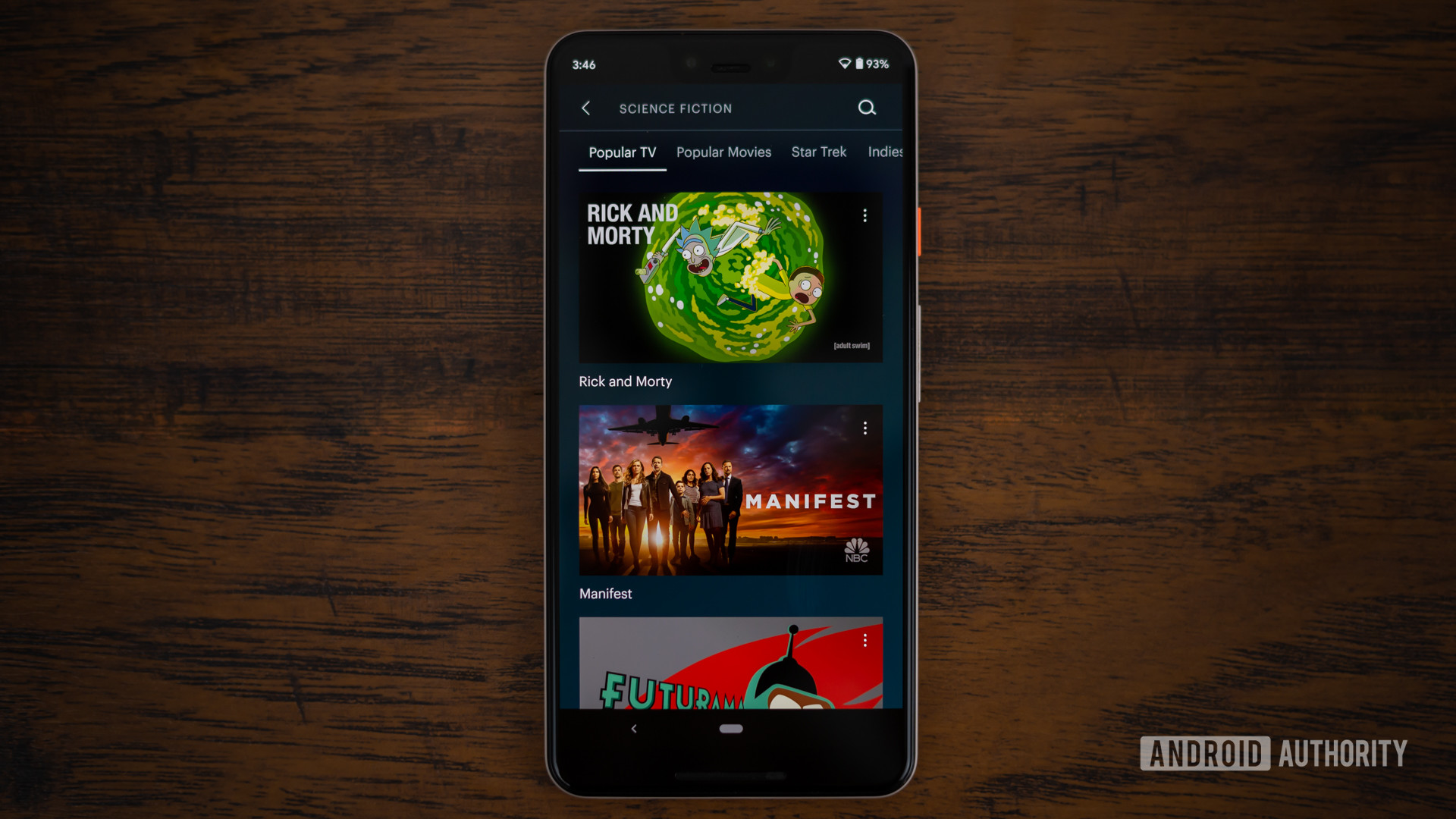 Sección de ciencia ficción de Hulu mostrada en un smartphone