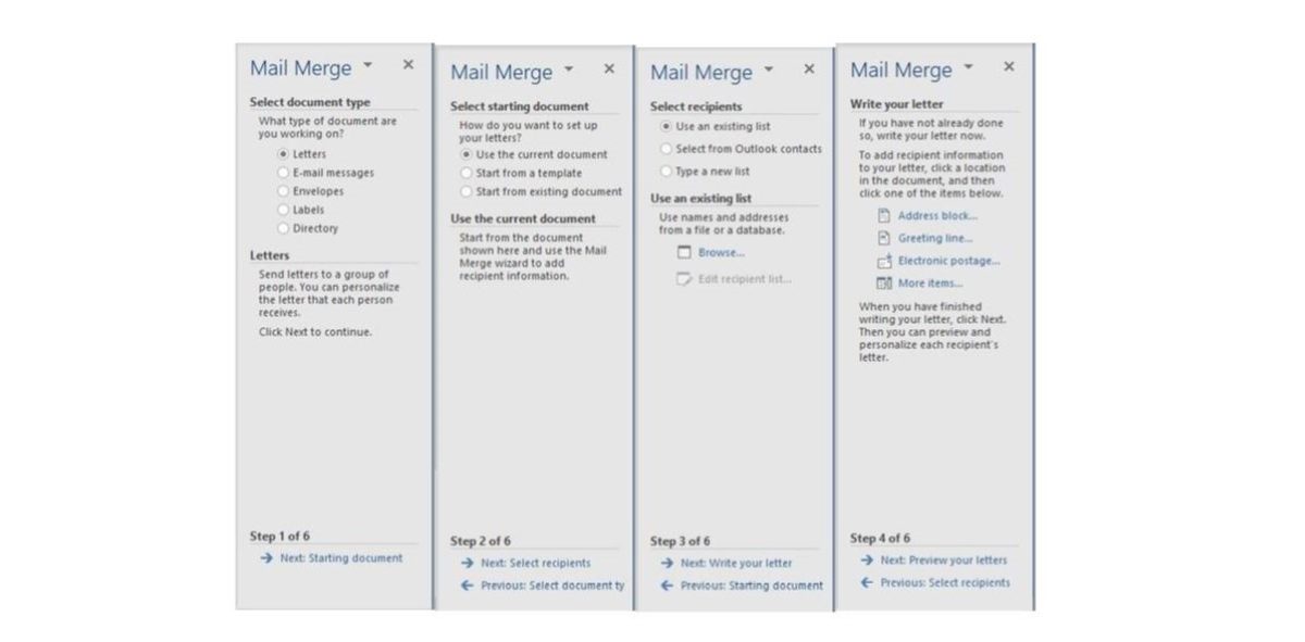 mail merge menu