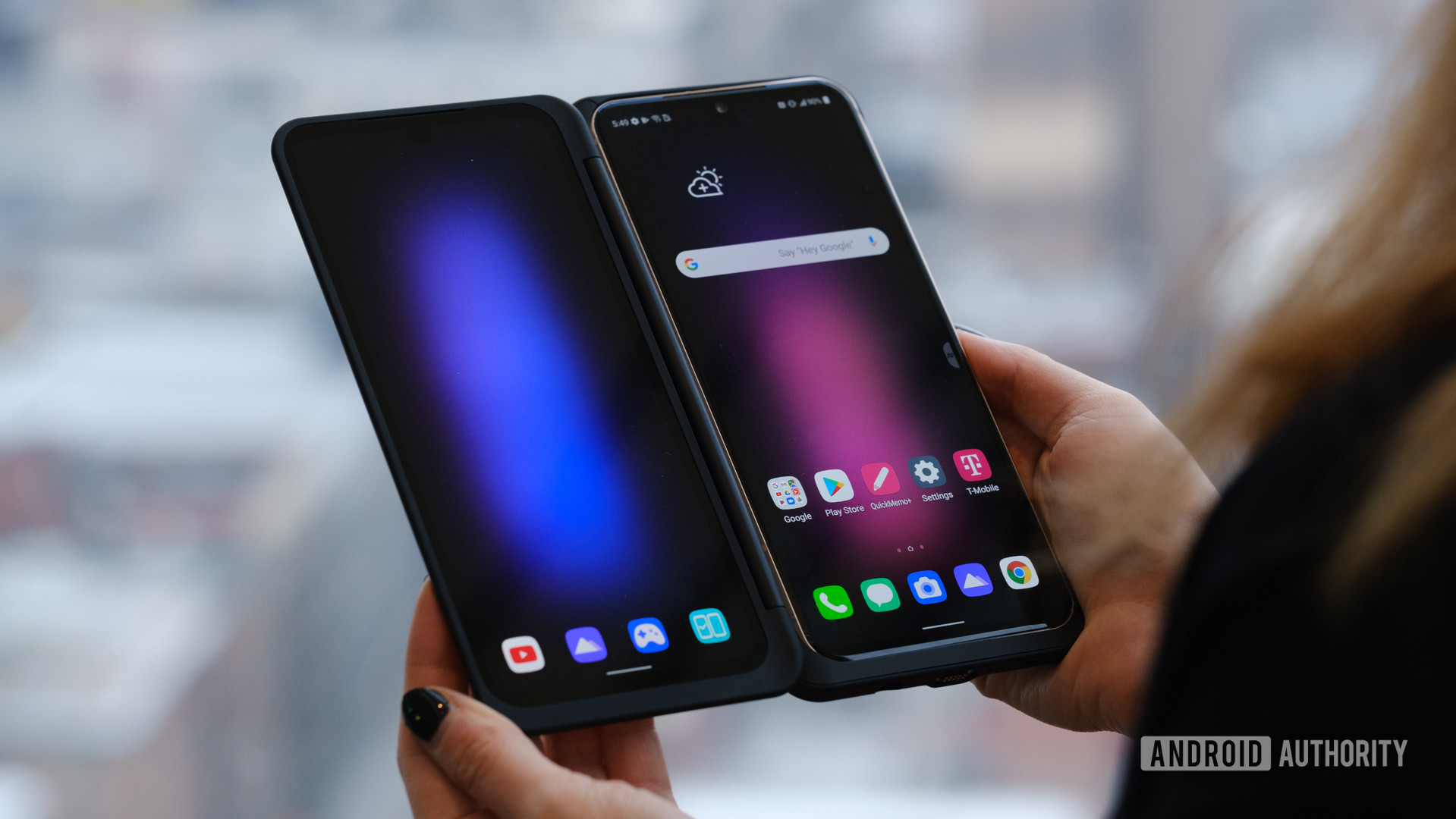 LG V60 second display open in hand from front 1