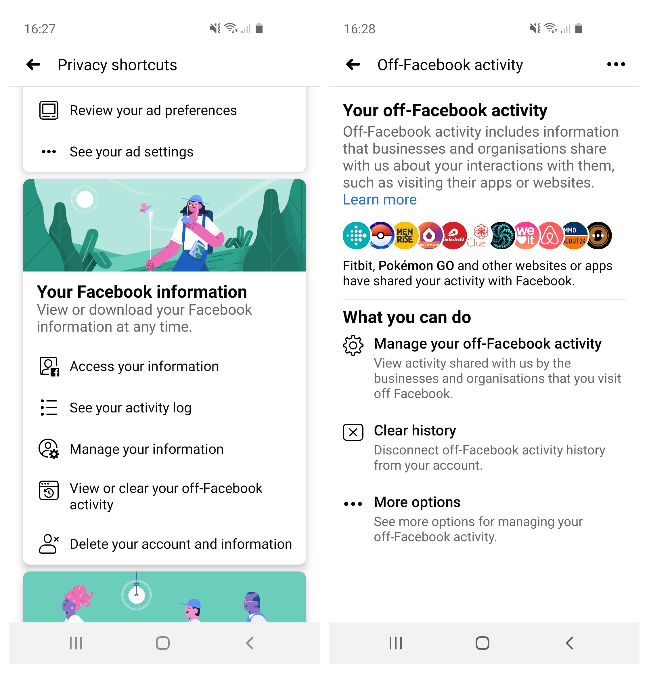 Off Facebook activity Android app