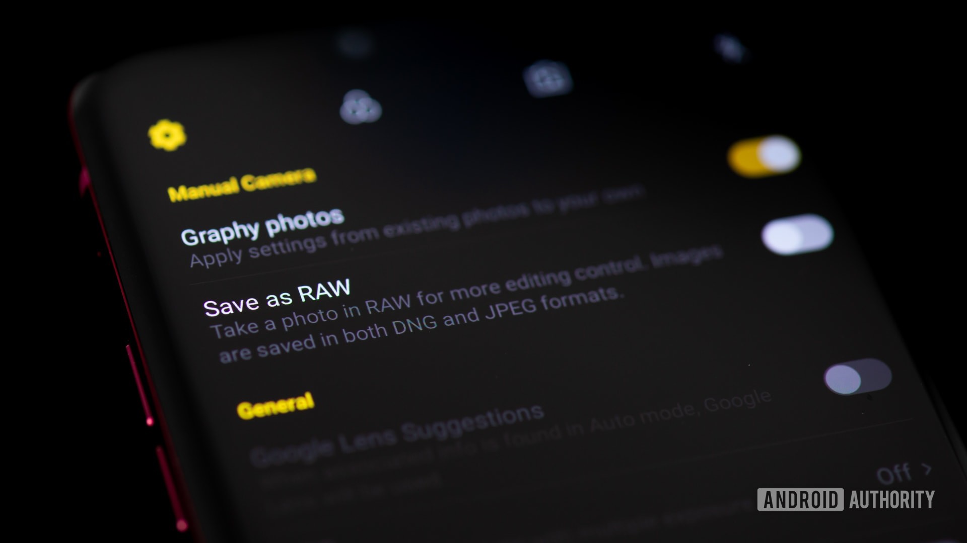 RAW photography option in smartphone camera settings