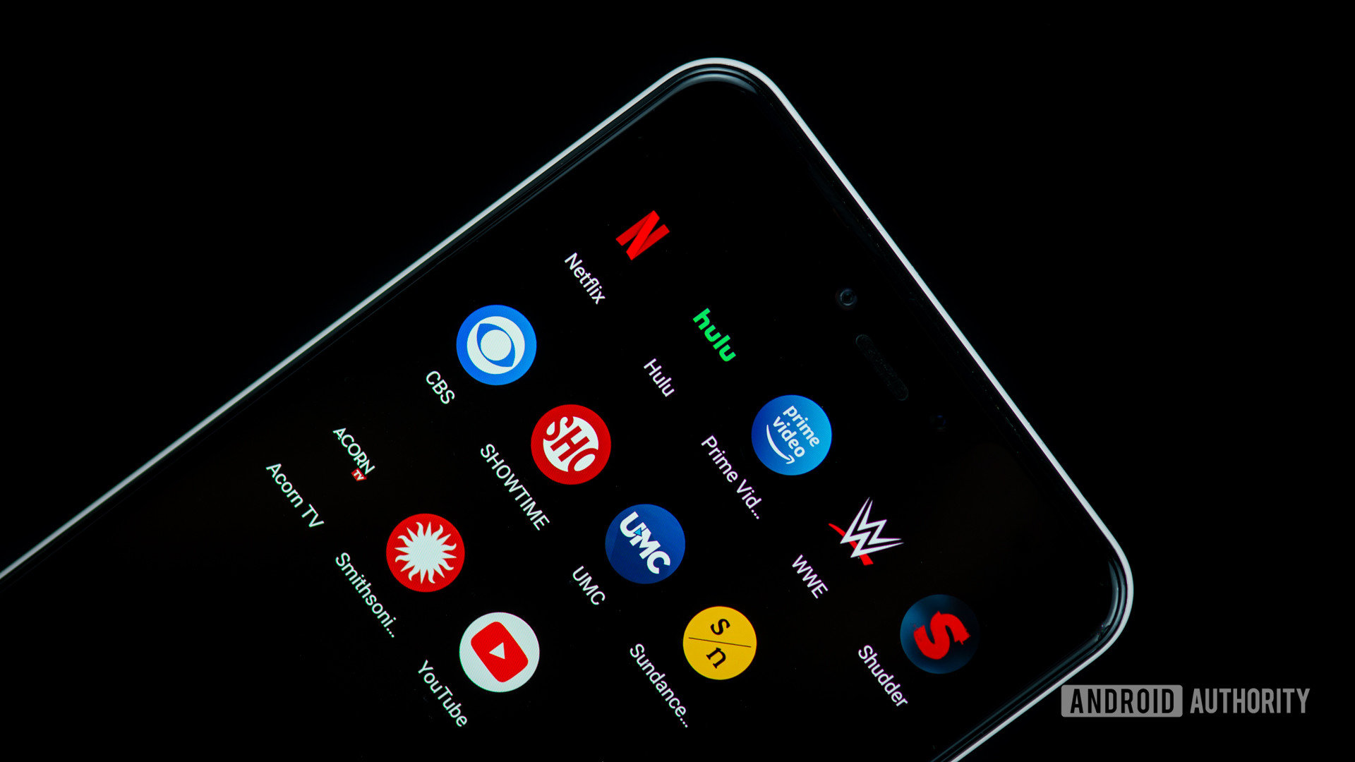 A phone screen showing a range of streaming service app icons