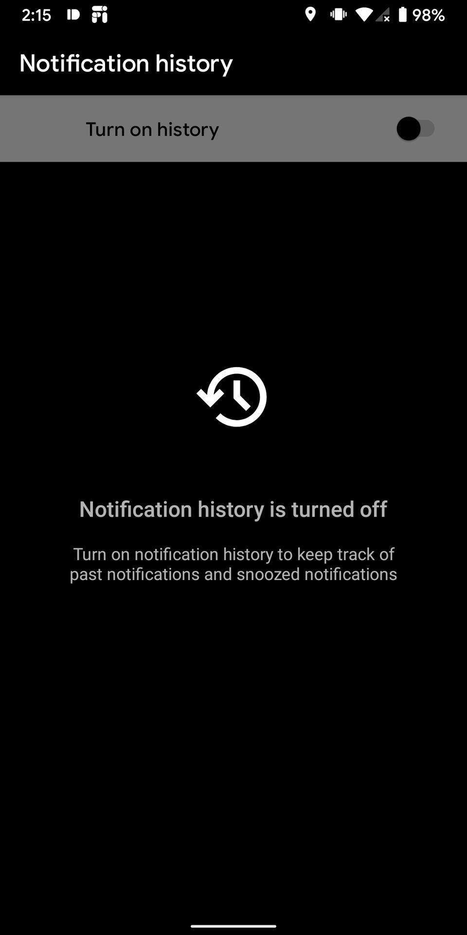 Android 11 DP2 Notification History Off