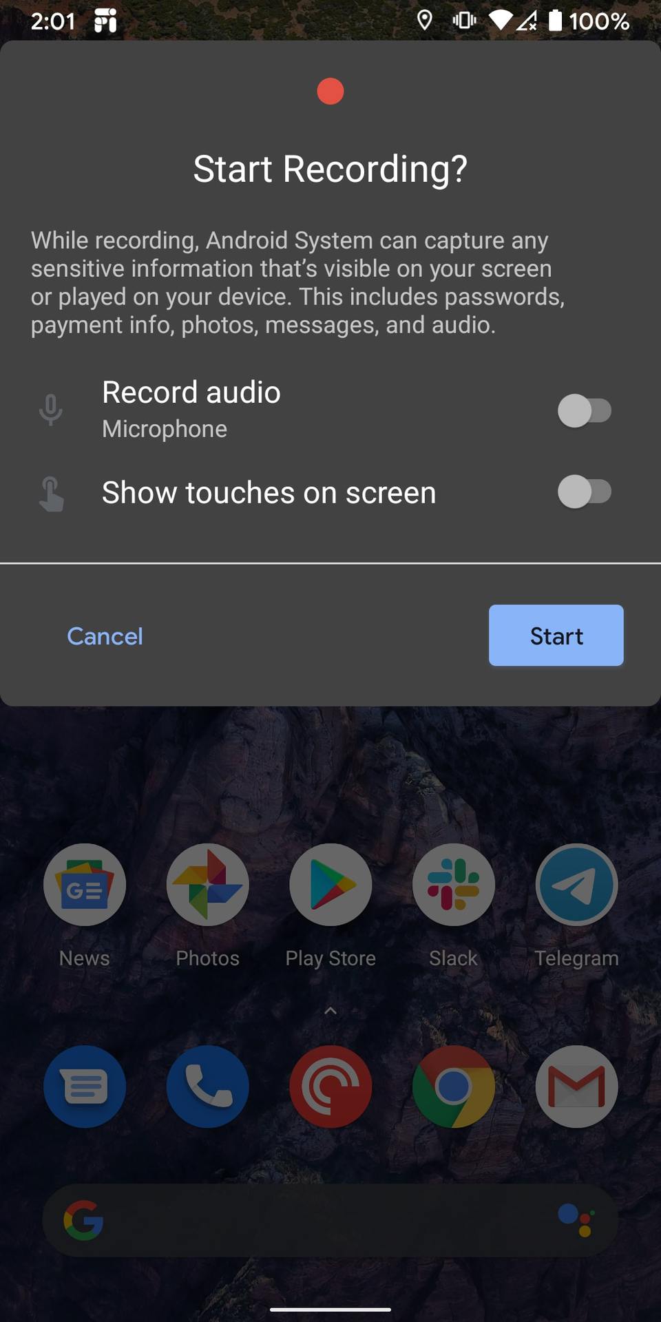 Android 11 beta 2 screen recorder feature