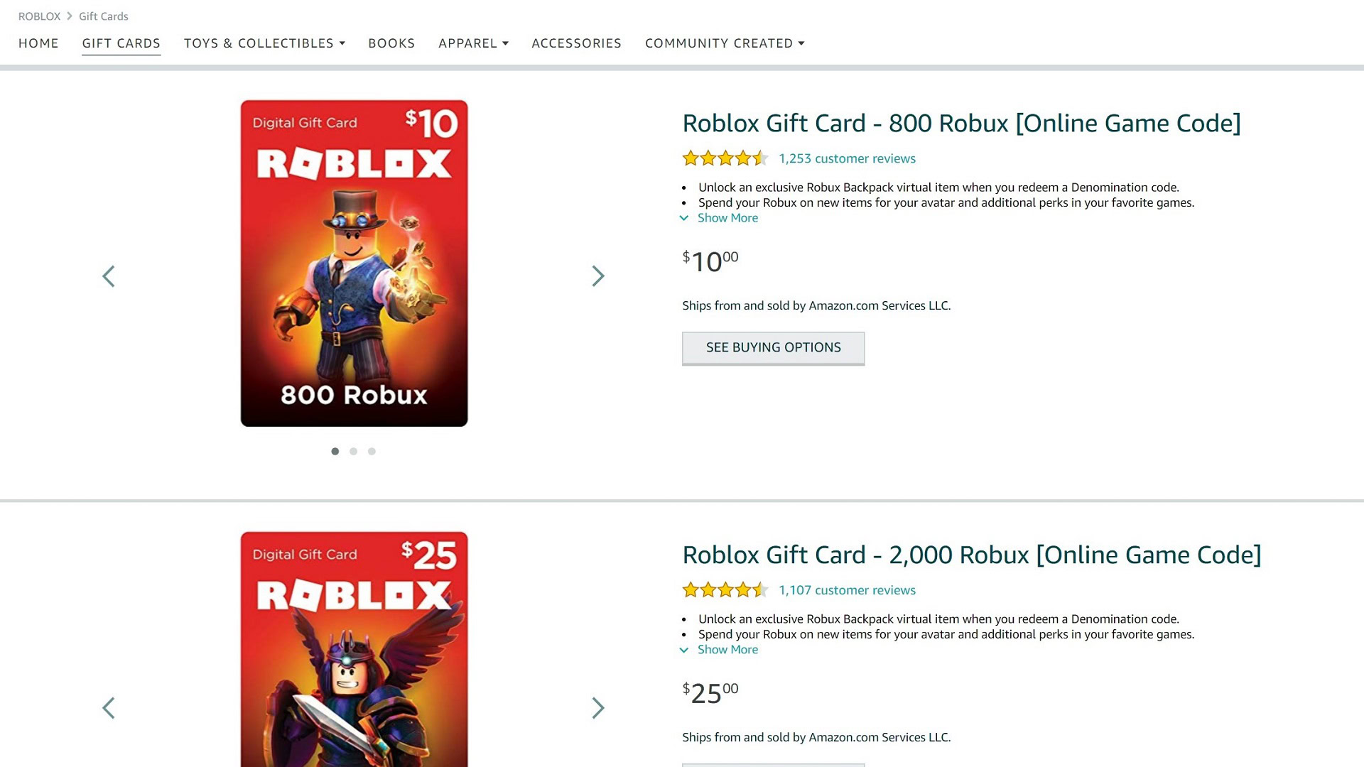 Buying Robux Gift Card