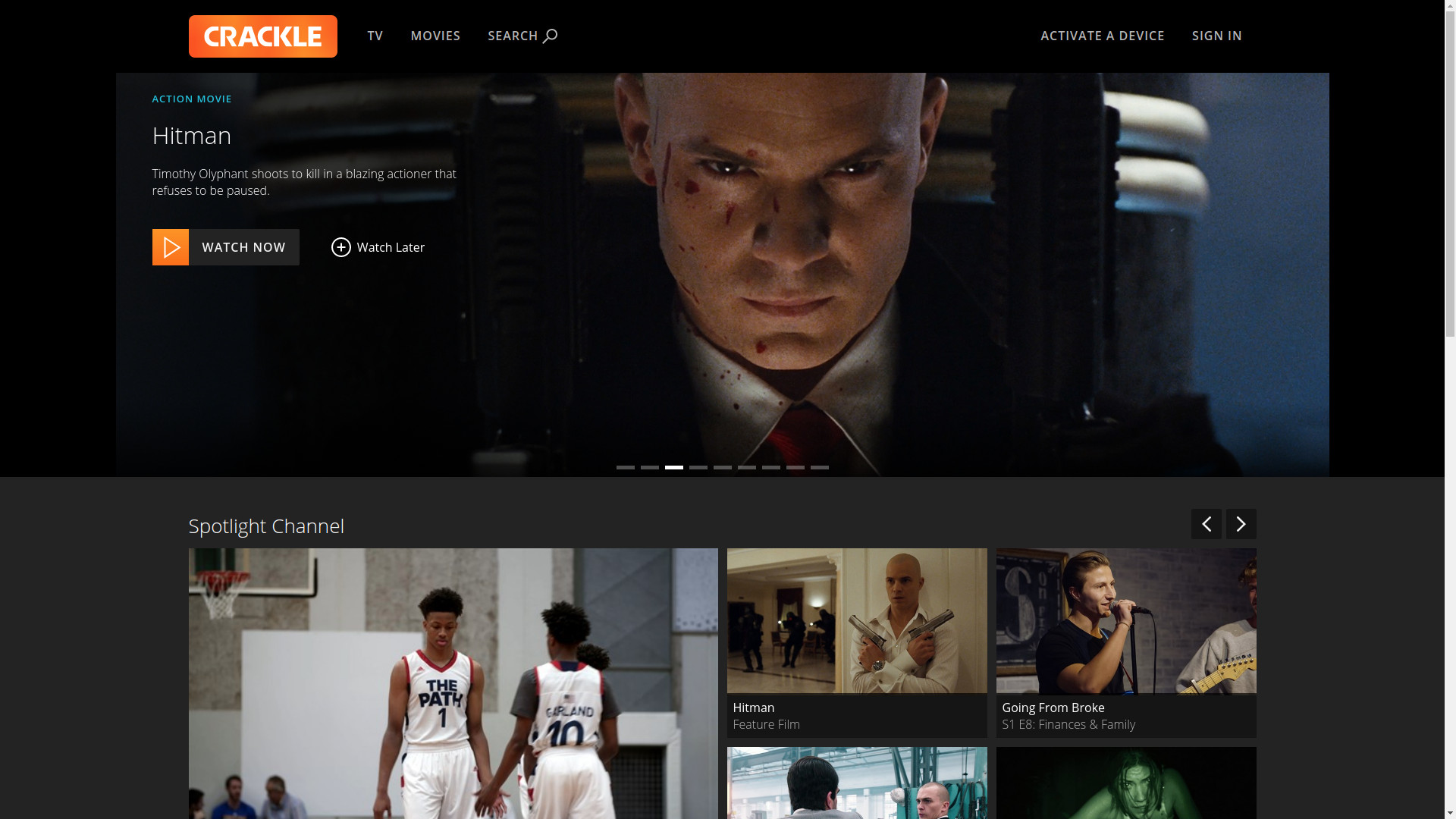 Sony Crackle home page