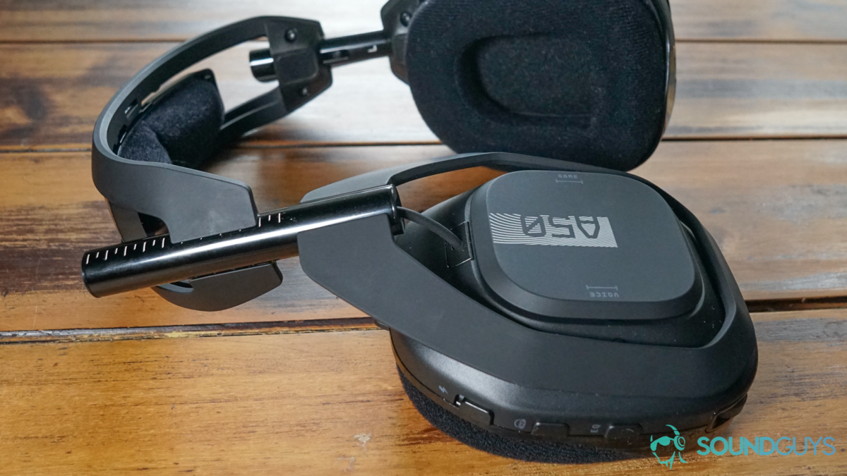 The Astro A50 lays on a wooden table.