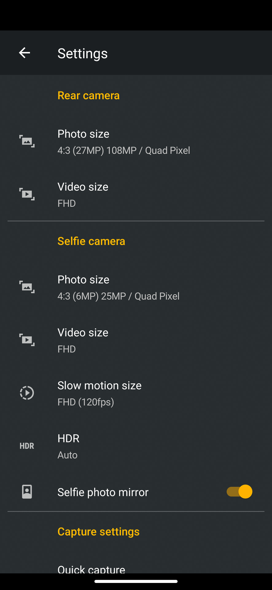Motorola Edge Plus camera app settings